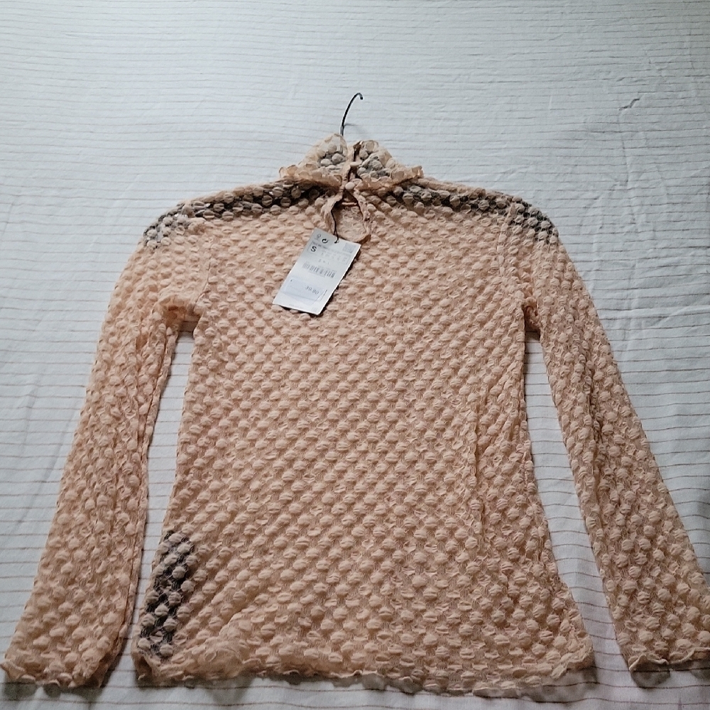 Zara Tan Fitted Graphic Long Sleeve Blouse - Picture 5 of 5